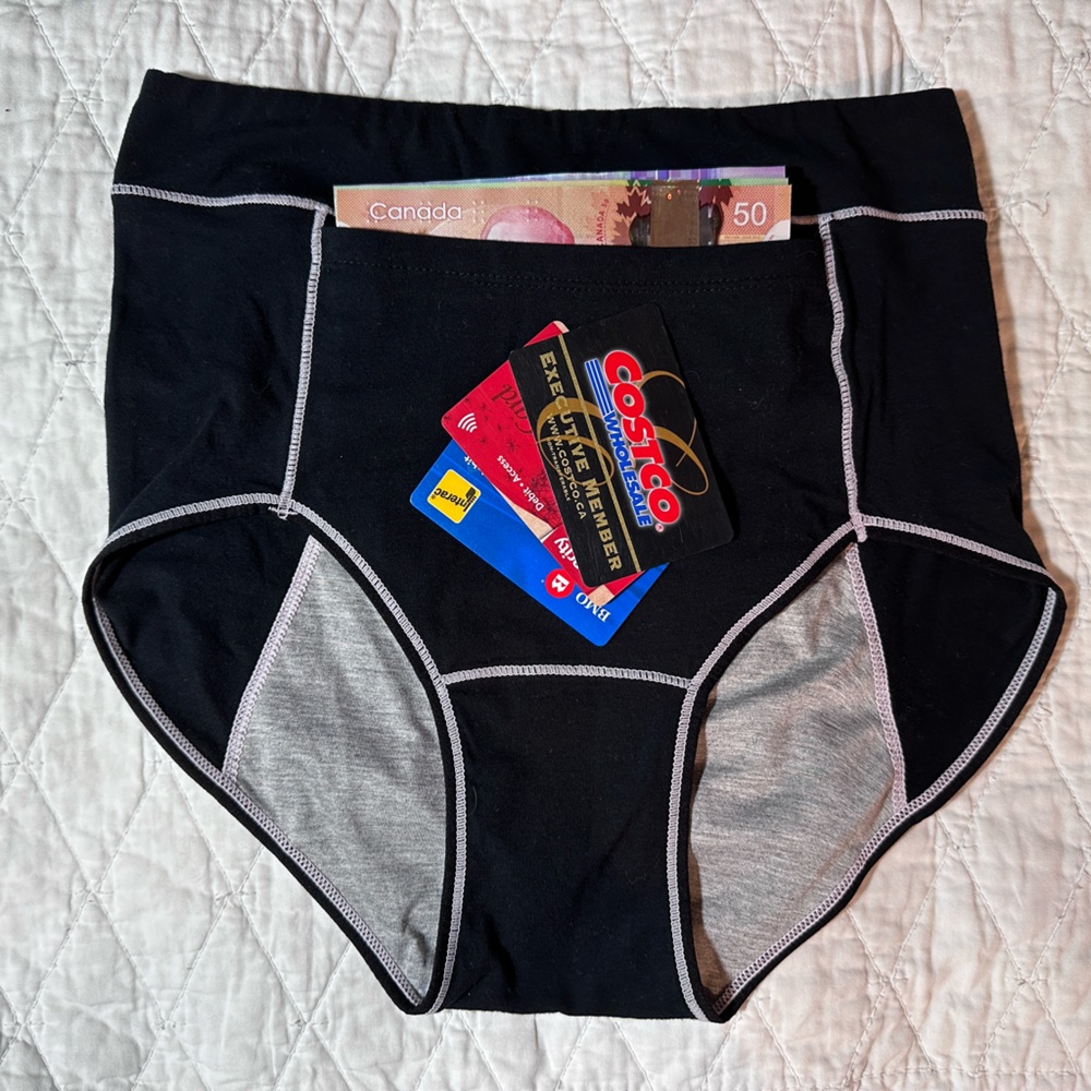 Black Menstrual Panties. Modal Bamboo Cotton underwear with a secret compartment
